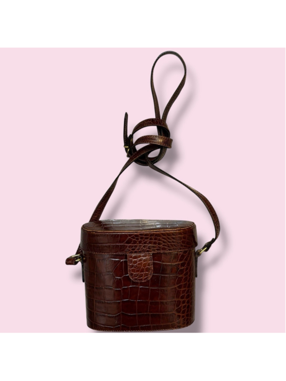 Vintage Gusto Made in Italy Brown Croc Embossed Leather Box Crossbody Bag Purse